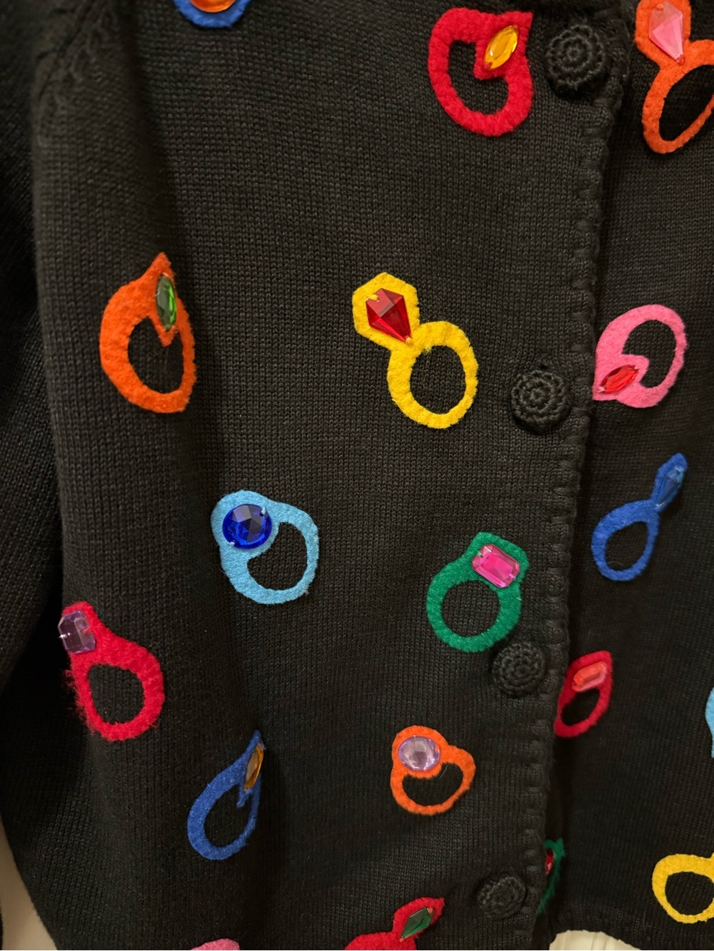 Michael Simon Black Knit Cardigan sweater Ring Appliqués small jewels - Picture 4 of 10